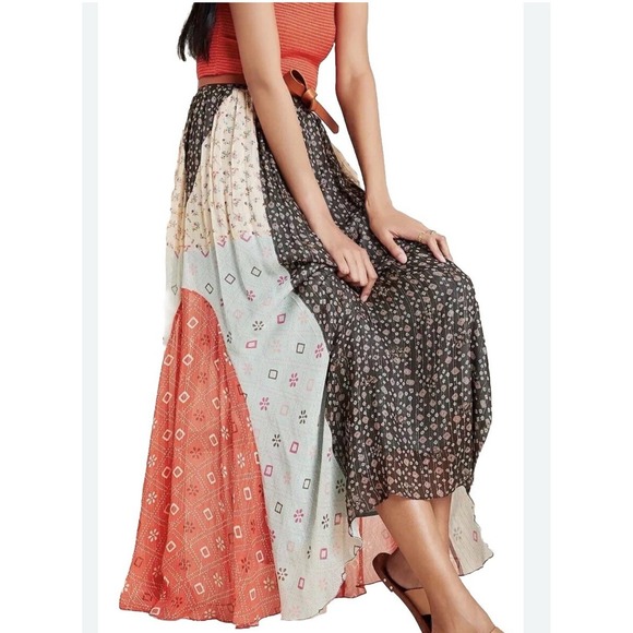 Anthropologie Verb Margot Shimmer Patchwork Peasant Maxi Skirt Festival #GG3-5 - Picture 1 of 12